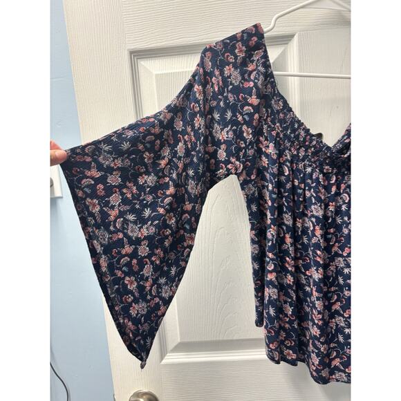 Jondie Navy Blue Floral Off The Shoulder Whimsey Goth Shirt Size S - Picture 2 of 4